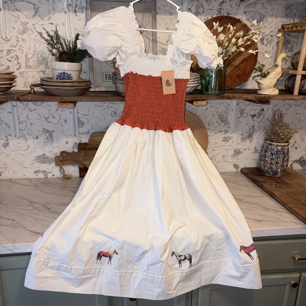 Brand New Handmade Vintage Combed Cotton Horse Smocked Country Dress Women's M/L